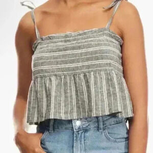 Roxy Grey Linen Blend Crop Top Size Medium